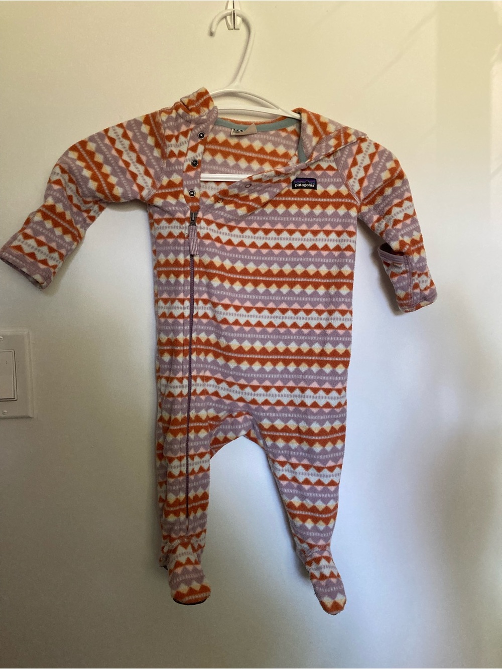 Patagonia Orange & Lavender Patterned Baby One-Piece Zip Bunting Suit